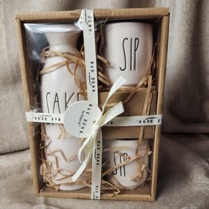 Rae Dunn Ceramic Sake Sip Set Rice Wine Farmhouse Bar Cart Tiered Tray Decor